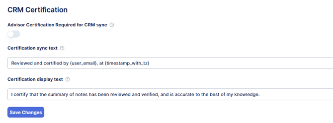 CRM Certification Settings